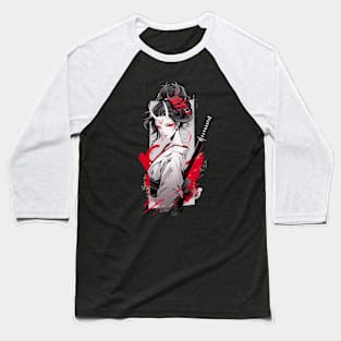 Beautiful girl with horns,  katana,Asian drawing Baseball T-Shirt